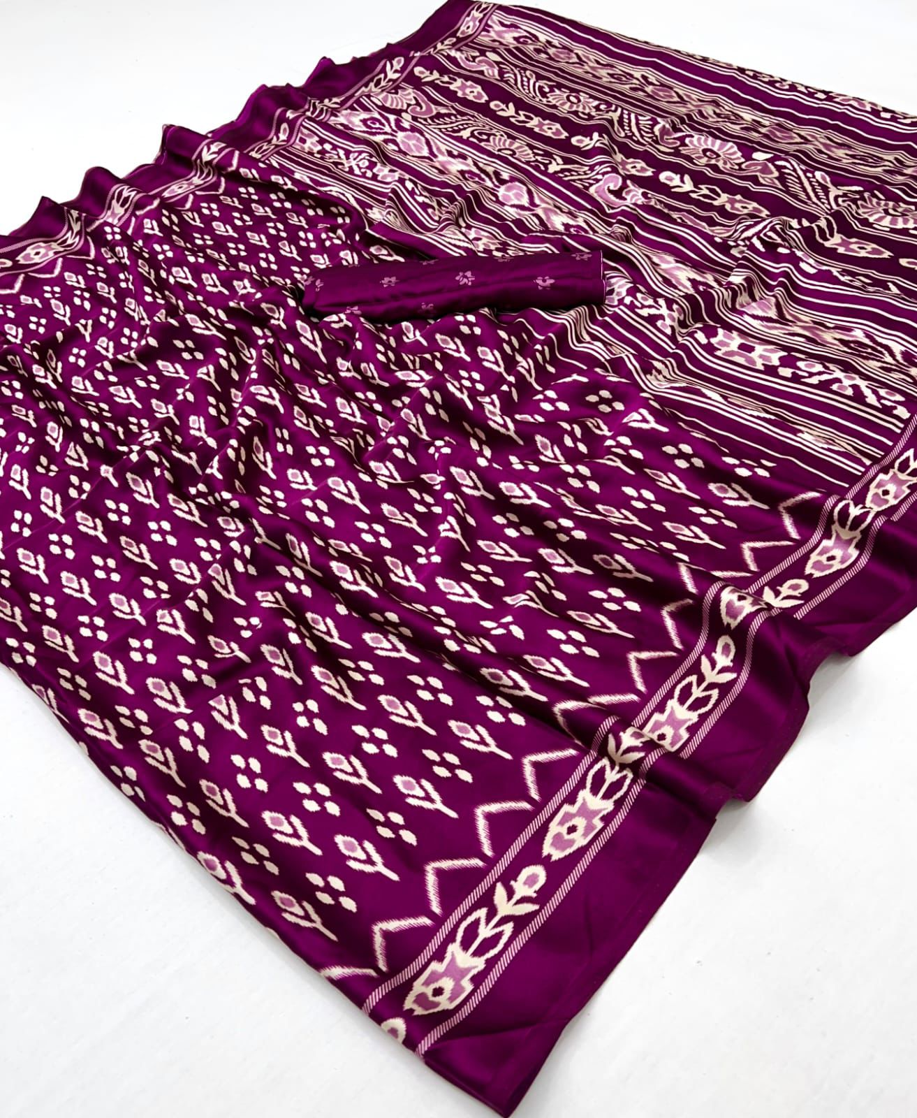 Soft Ajrakh Patola Printed Satin Crepe Saree