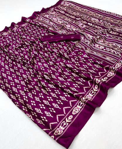 Soft Ajrakh Patola Printed Satin Crepe Saree