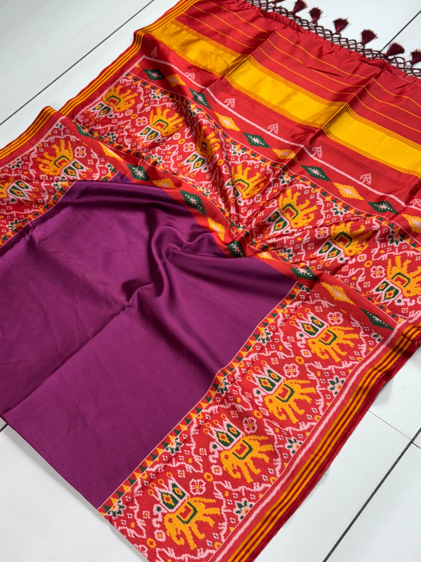 Premium Bhagalpuri Silk Patola Saree with Special Gala Border & Lagdi Patto Pallu