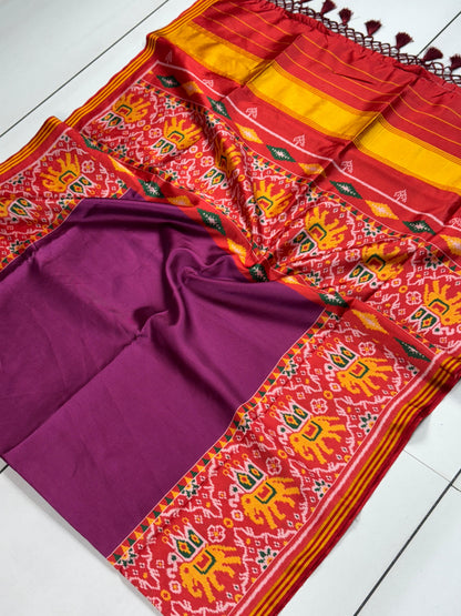 Premium Bhagalpuri Silk Patola Saree with Special Gala Border & Lagdi Patto Pallu
