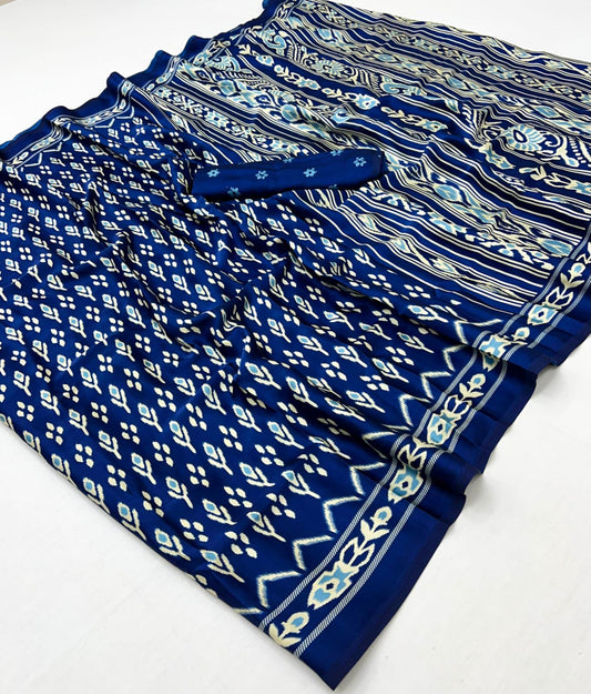 Soft Ajrakh Patola Printed Satin Crepe Saree