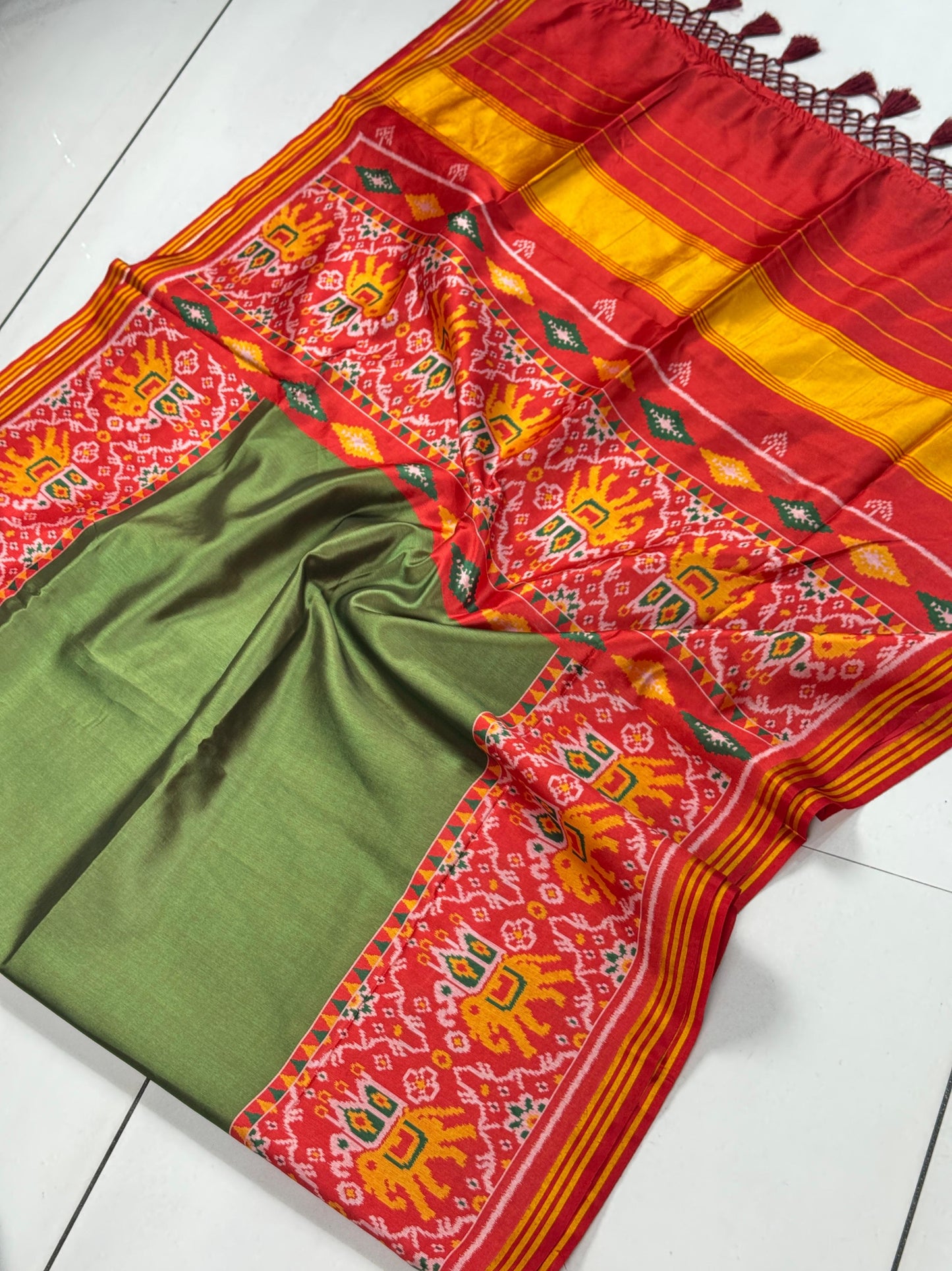 Premium Bhagalpuri Silk Patola Saree with Special Gala Border & Lagdi Patto Pallu